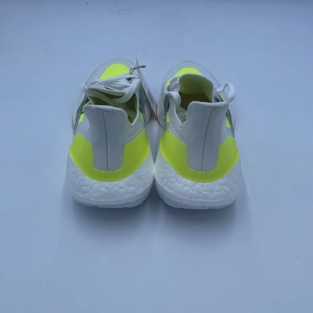 adidas Kids Neon Yellow White Running Sneakers with Black Stripes